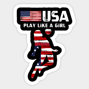 USA Play Like a Girl Soccer Football USA Flag Soccer Girl Sticker